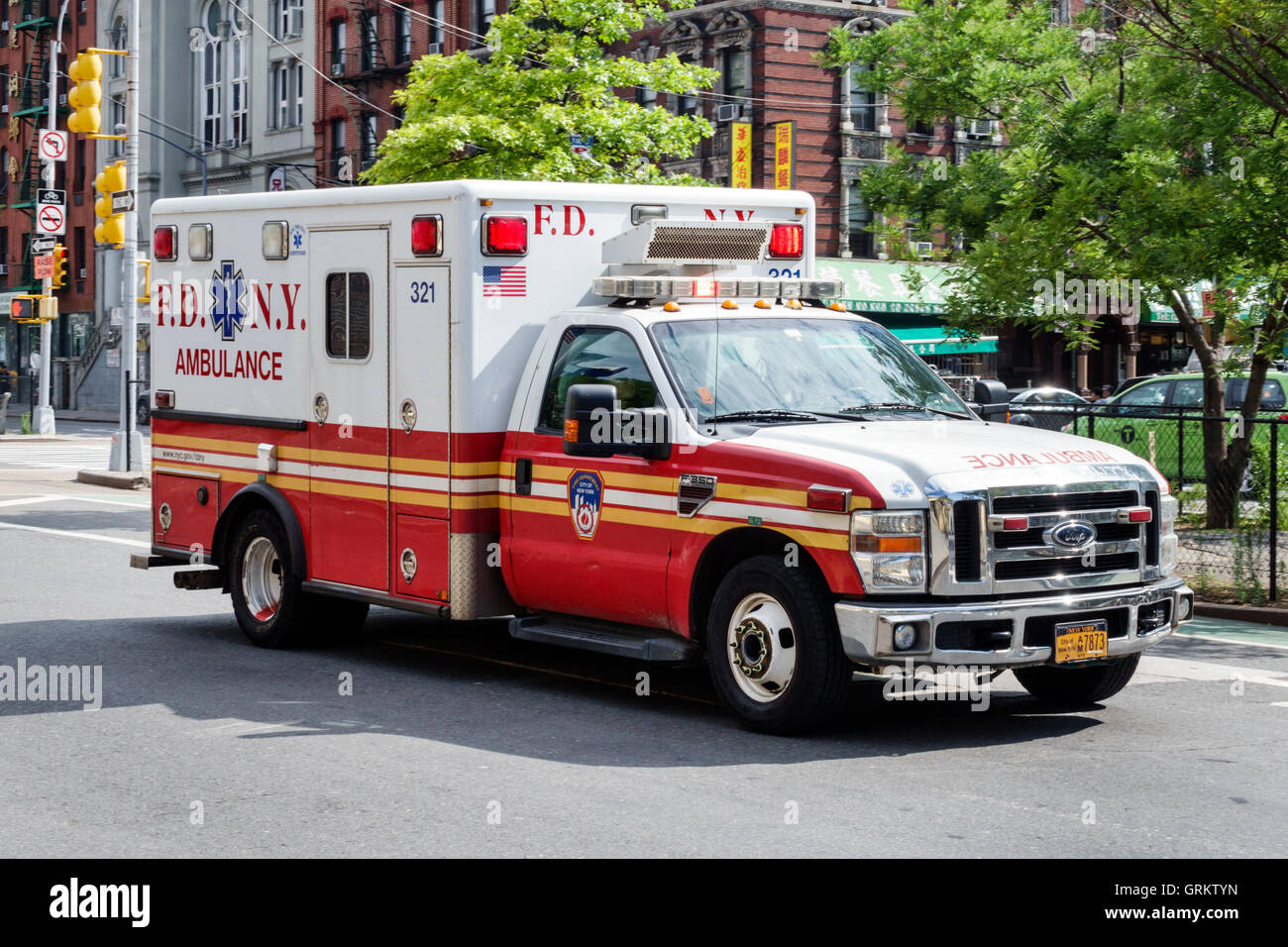 New York City,NY NYC Lower Manhattan,Chinatown,ambulance,emergency vehicle,FDNY,NY160716007 Stock Photo