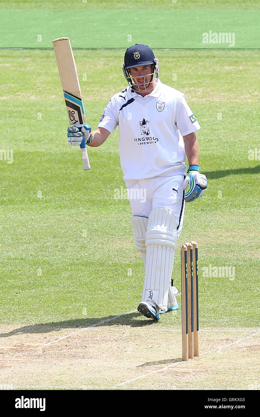 Will Smith of Hampshire acknowledges scoring 150 runs for his team - Hampshire CCC vs Essex CCC - LV County Championship Division Two Cricket at the Ageas Bowl, West End, Southampton - 17/06/14 Stock Photo