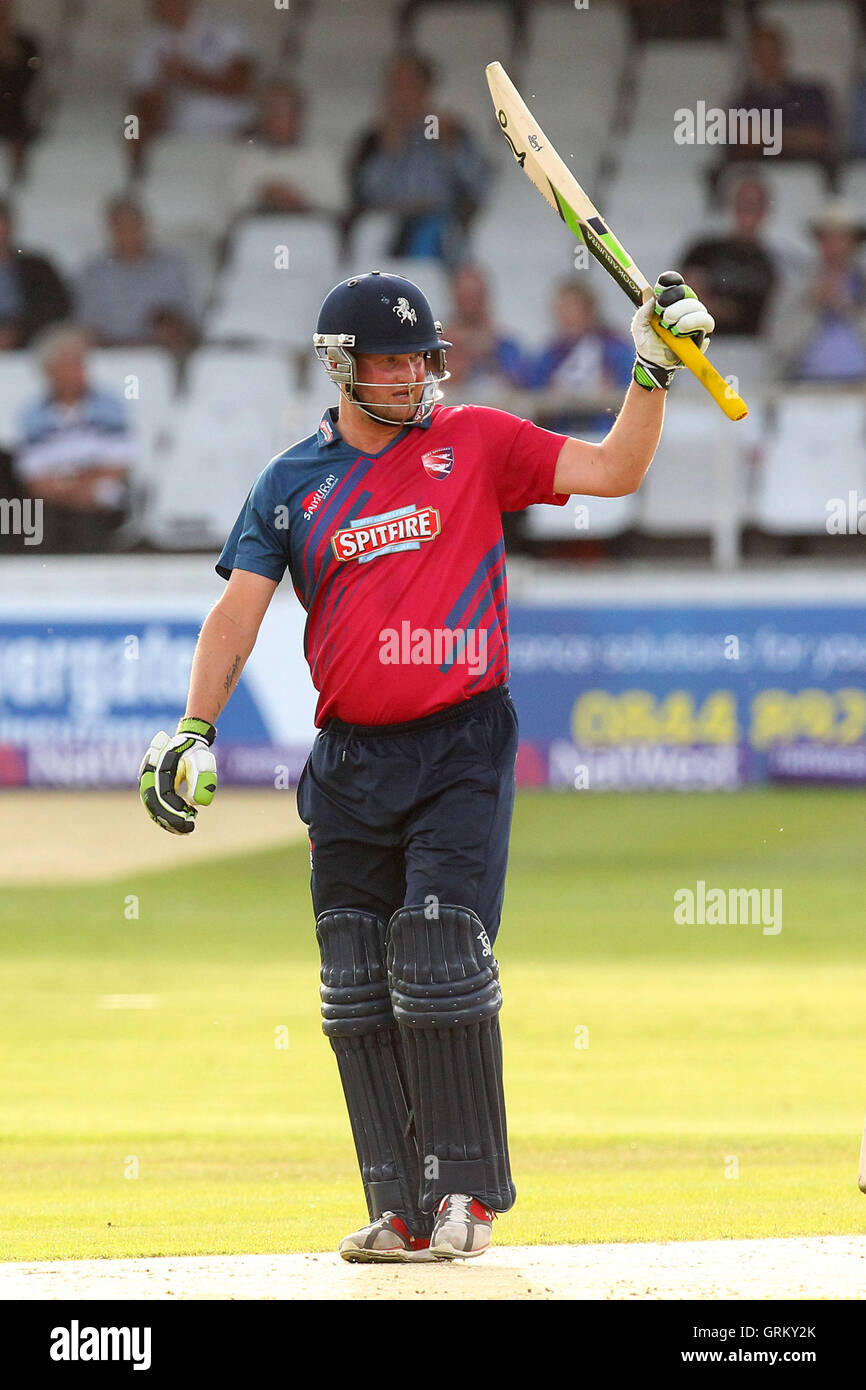 Rob Key of Kent celebrates his 50 Kent Spitfires vs Essex Eagles