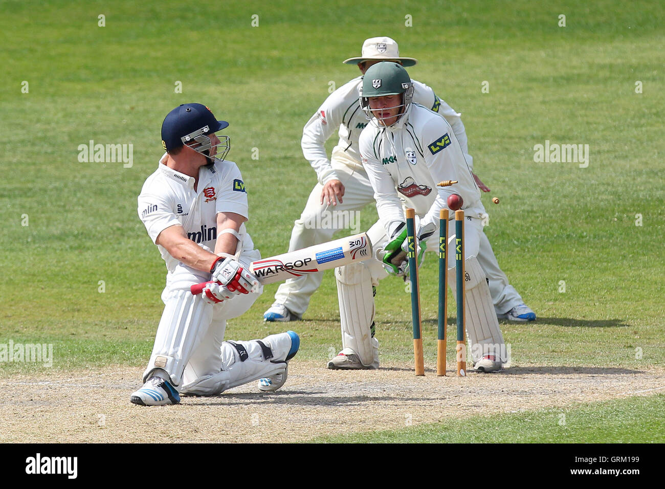 Graham Napier of Essex is bowled out by Saeed Ajmal - Worcestershire CCC vs Essex CCC - LV County Championship Division Two Cricket at New Road, Worcester - 19/05/14 Stock Photo