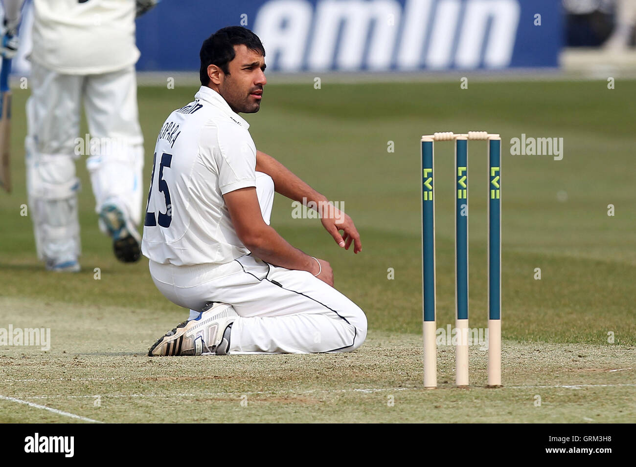 Ravi Bopara of Essex considers the whereabouts of the ball - Essex CCC vs Gloucestershire CCC - LV County Championship Division Two Cricket at the Essex County Ground, Chelmsford - 10/04/13 Stock Photo