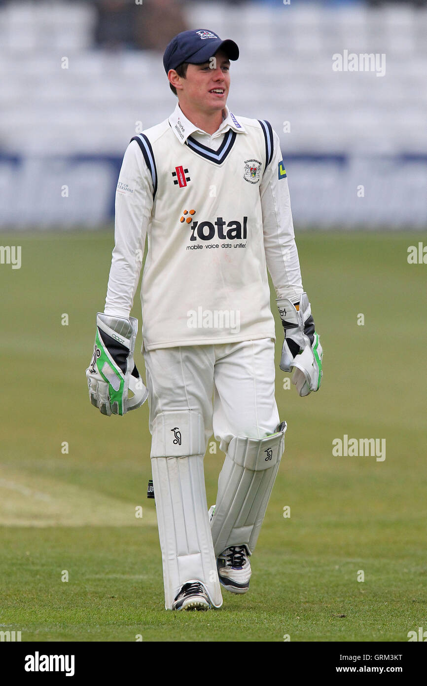 Gloucestershire wicket keeper Cameron Herring in action on his debut