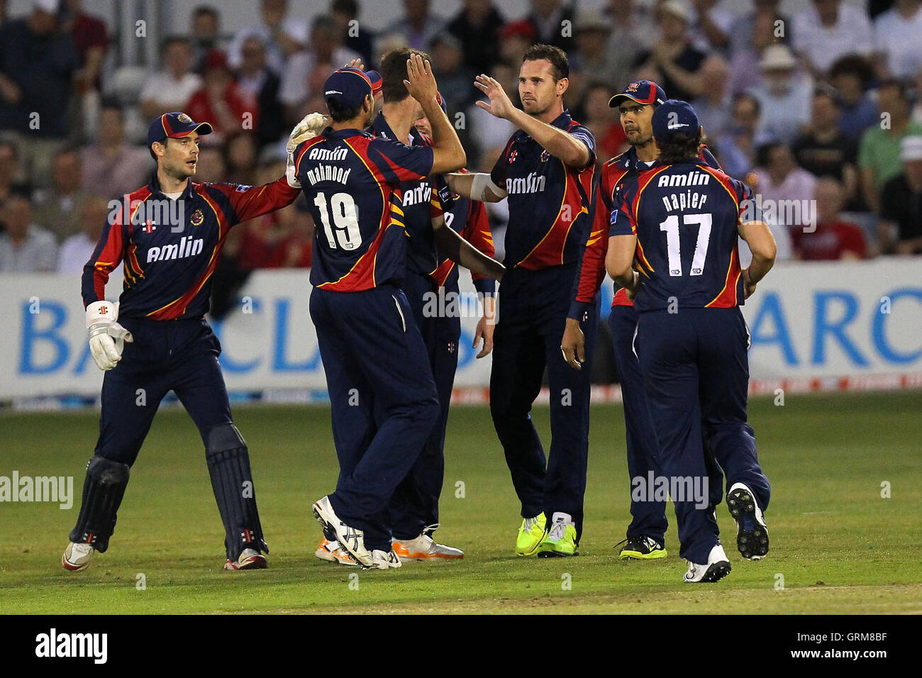 Shaun Tait of Essex (C) is congratulated on the run-out of James Tredwell - Essex Eagles vs Kent Spitfires - Friends Life T20 Cricket at the Essex County Ground, Chelmsford - 08/07/13 Stock Photo