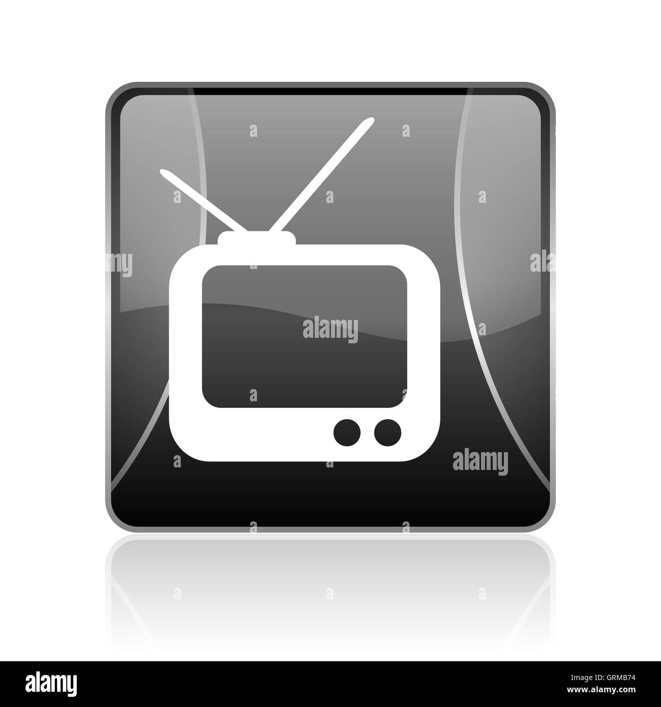tv black square web glossy icon Stock Photo
