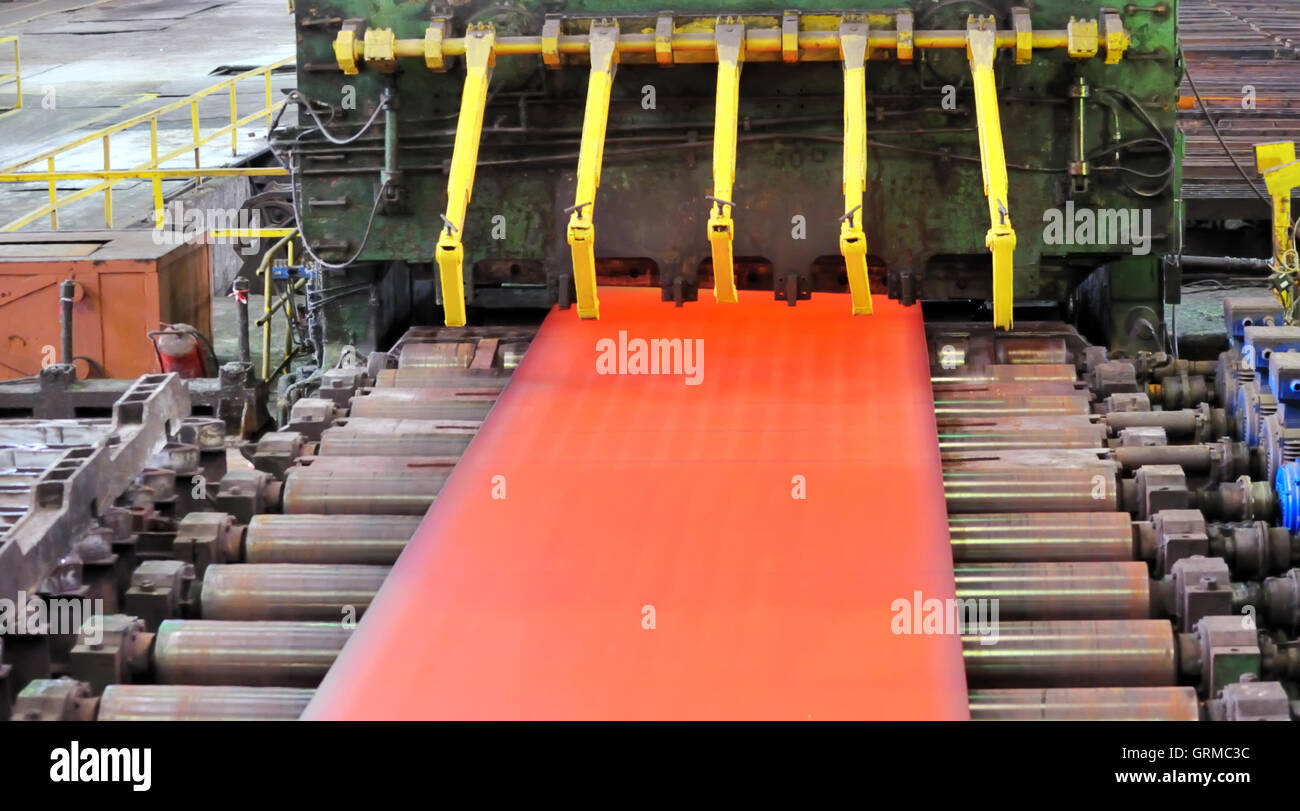 hot steel on conveyor Stock Photo
