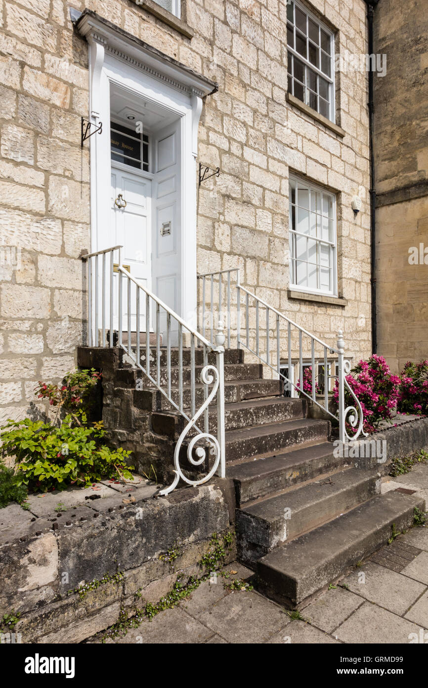 Steps to a house on New Street, Painswick, Gloucestershire, UK Stock