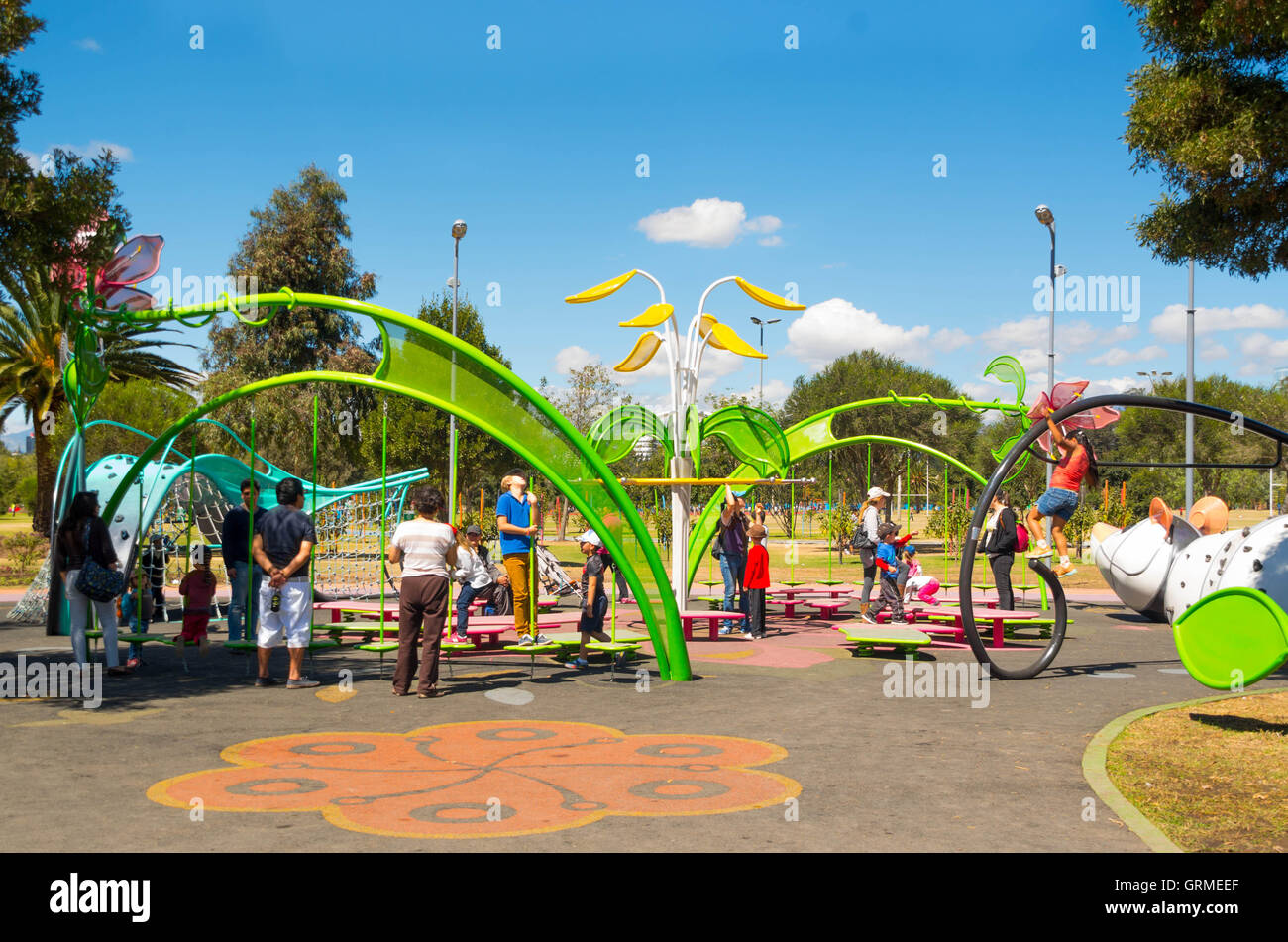 QUITO, ECUADOR 8 AUGUST, 2016 Artistic design public playground with variations of activities