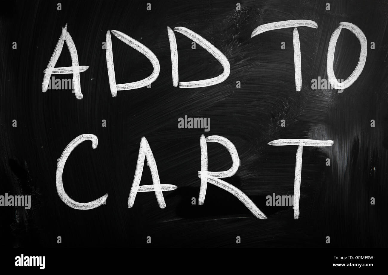 Add to cart handwritten with white chalk on a blackboard Stock Photo