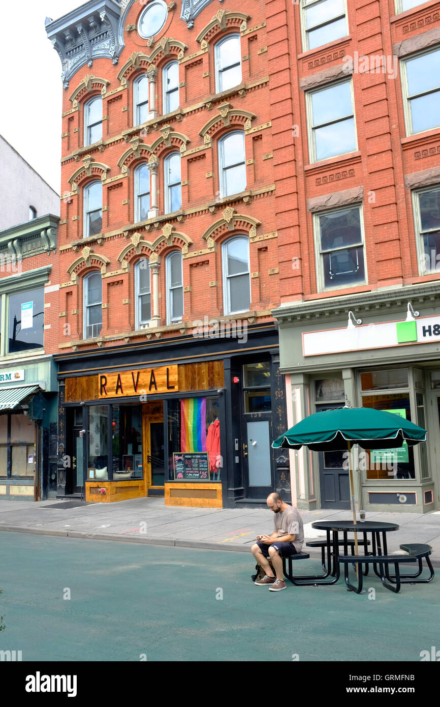 Pedestrian plaza with historic architectures at Newark Avenue in Historic Downtown of Jersey