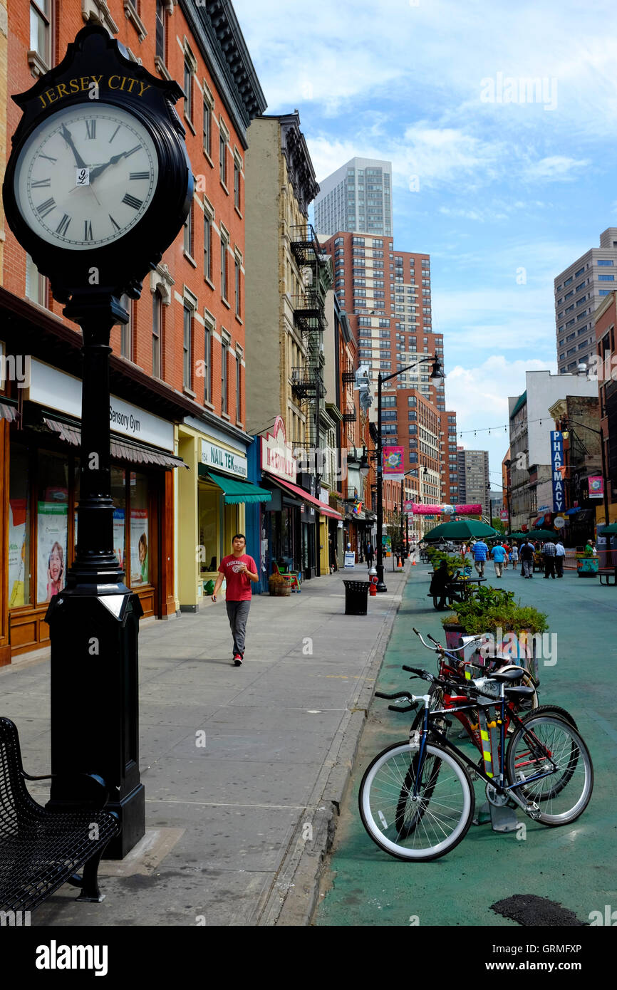 Historic architectures at Newark Avenue with highrise apartment in the