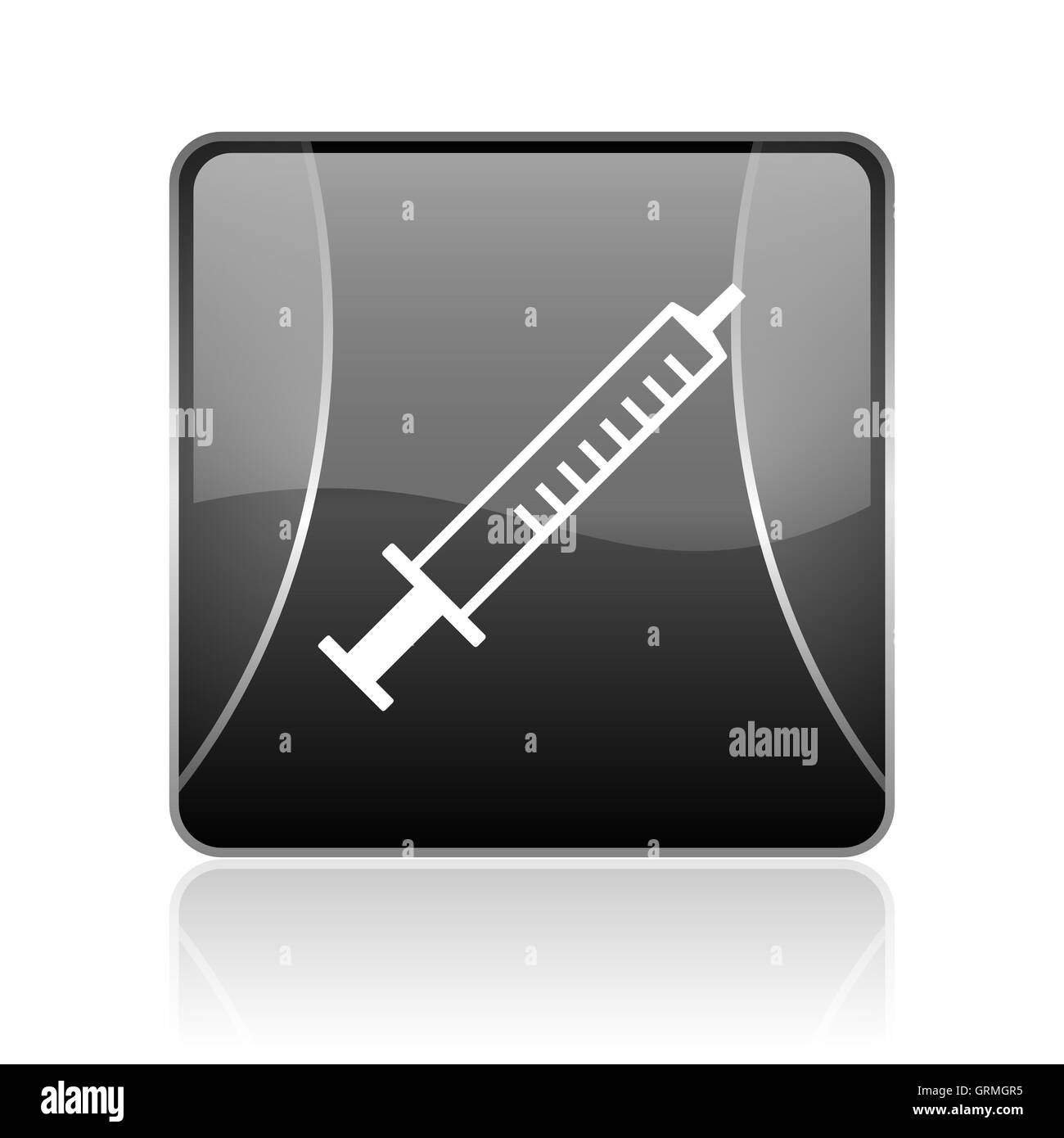 syringe black square web glossy icon Stock Photo
