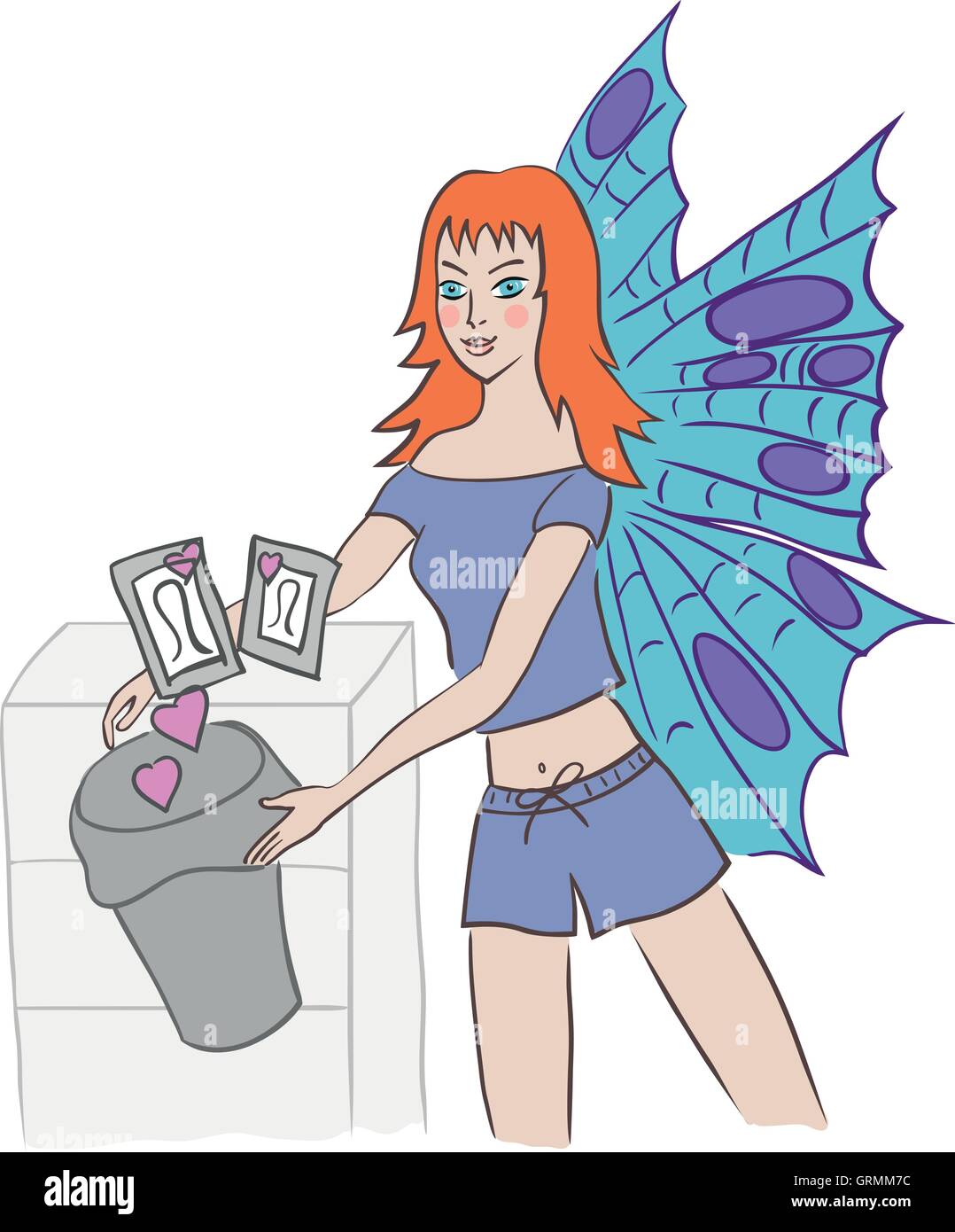 Young redhead butterfly lady declutters her boyfriend pictures and their pointless relations Stock Vector