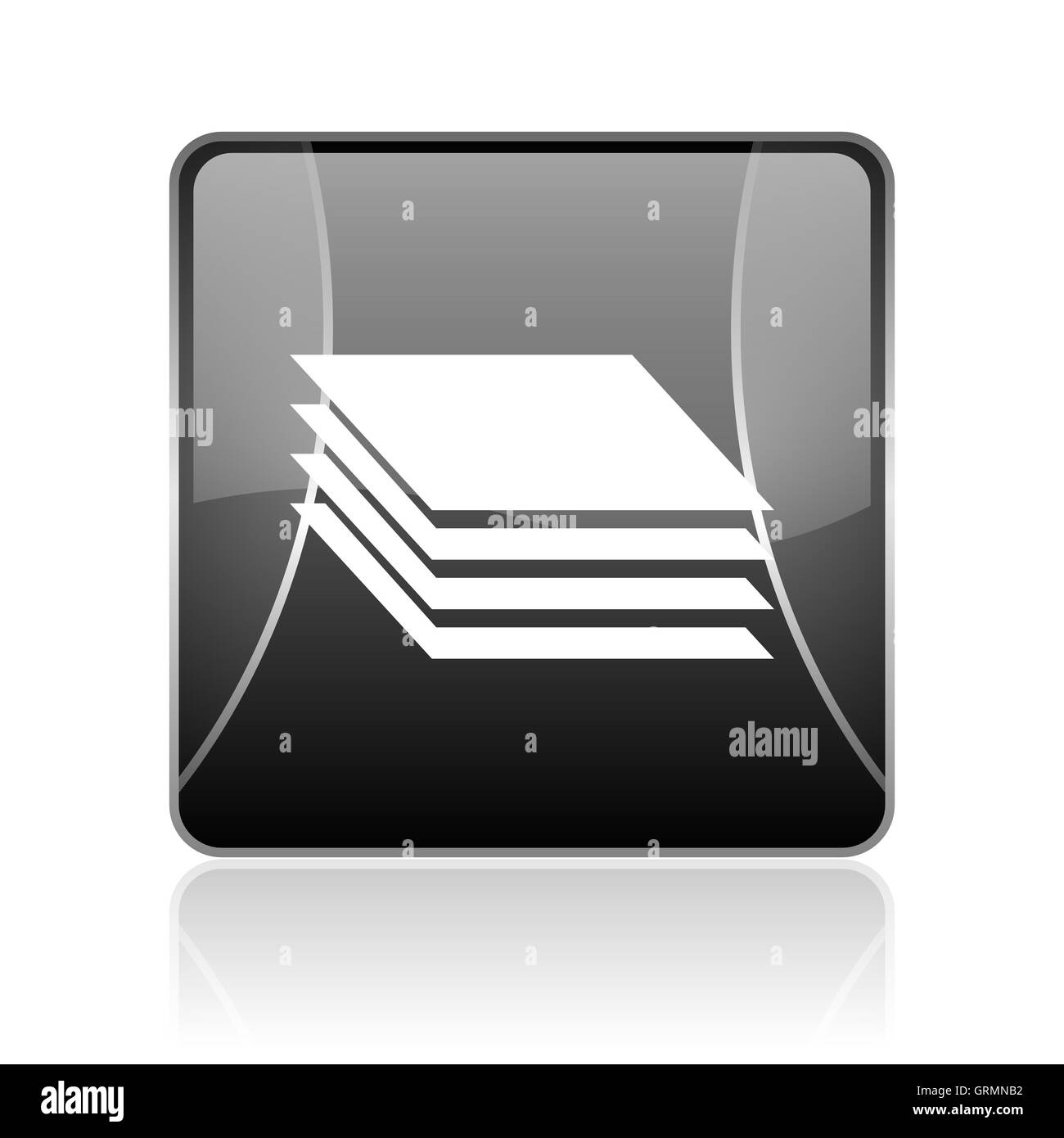 layers black square web glossy icon Stock Photo