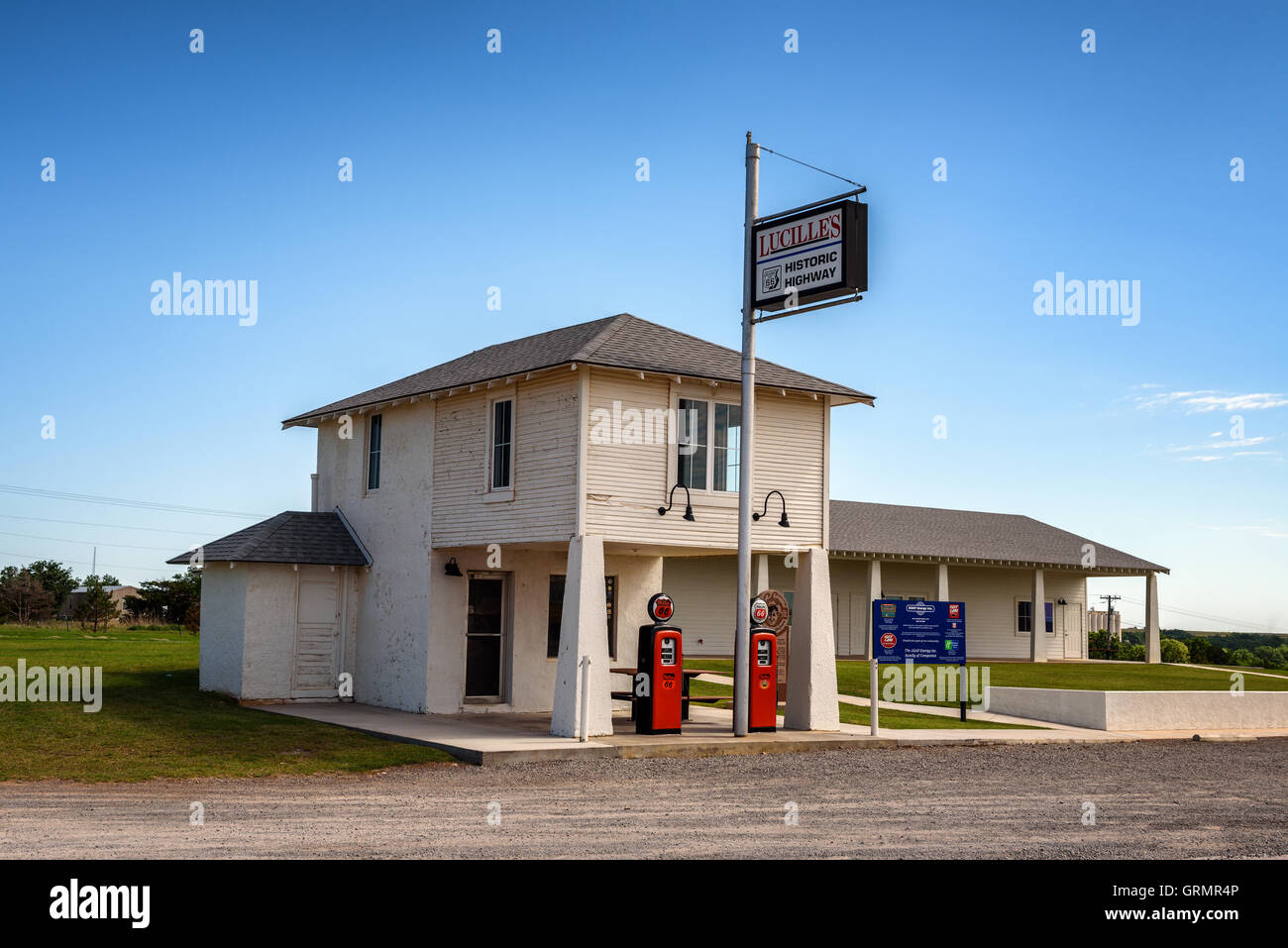 Lucille's Service Station, a classic and historic gas station along Route 66 near Hydro, Oklahoma. Stock Photo