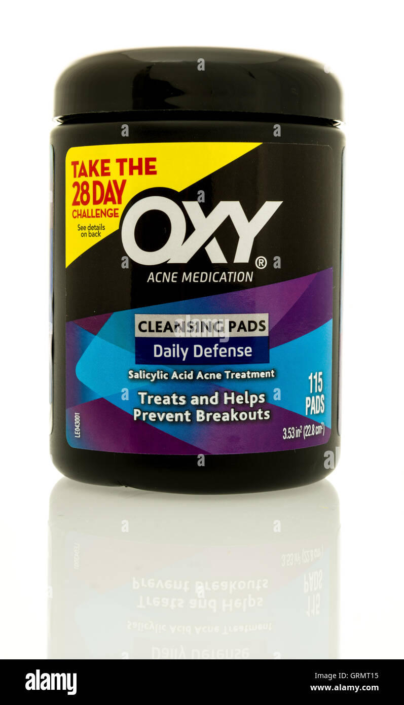 Winneconne, WI - 3 September 2016:  Package of Oxy acne control on an isolated background. Stock Photo
