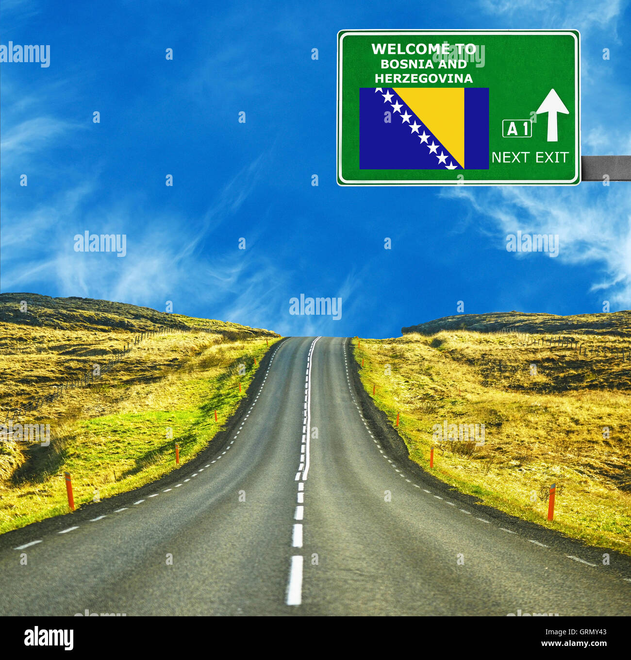 Blue sky background with bosnia and herzegovina flag hi-res stock ...
