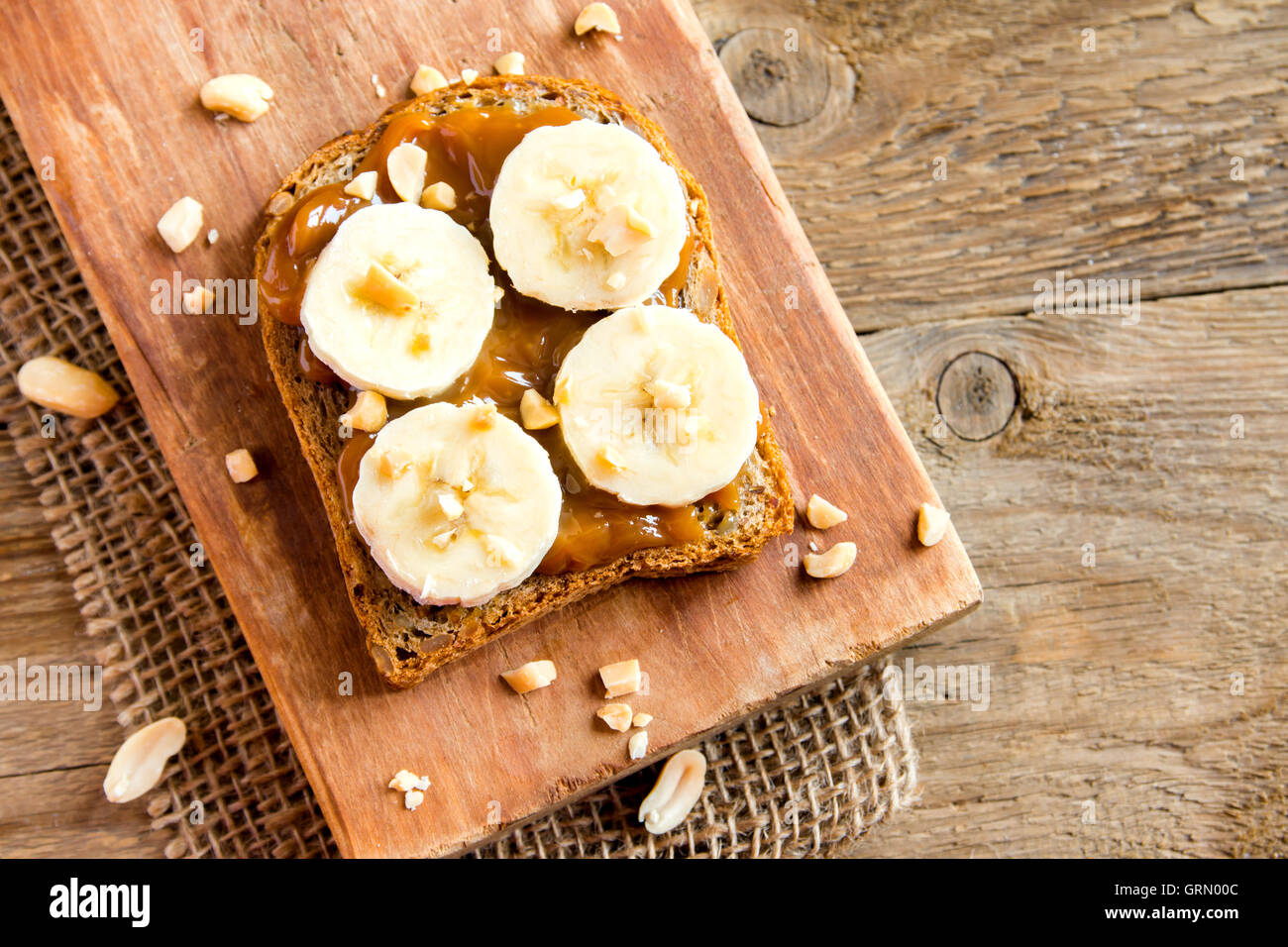 Peanut butter sandwich with banana for breakfast Stock Photo Alamy