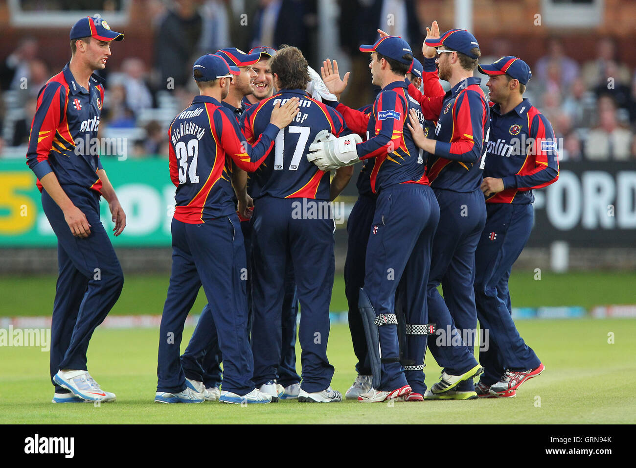 Essex players celebrate the wicket of Paul Stirling - Middlesex Panthers vs Essex Eagles - Friends Life T20 Cricket at Lords Ground, St Johns Wood, London - 04/07/13 Stock Photo