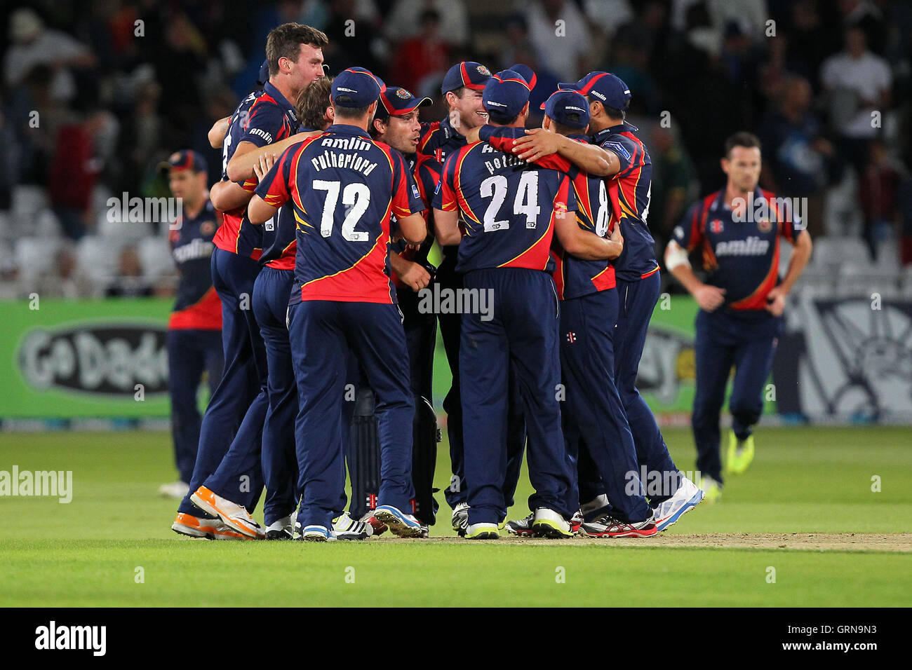 Essex players celebrate victory at the end of the game - Nottinghamshire Outlaws vs Essex Eagles