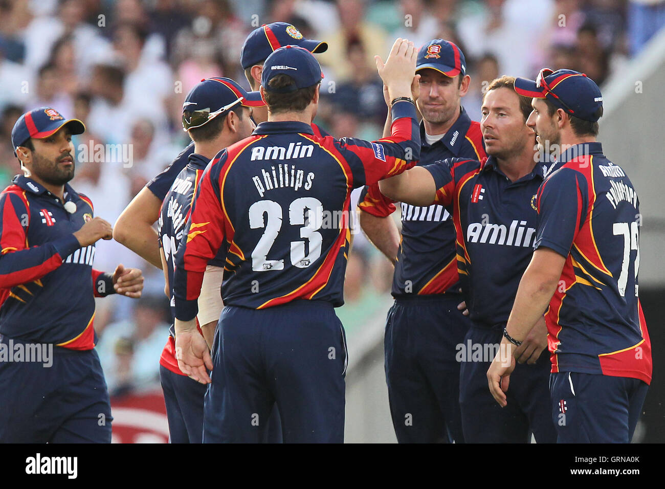 Essex players celebrate the wicket of Steven Davies - Surrey Lions vs Essex Eagles - Friends Life T20 Cricket at the Kia Oval, Kennington, London - 15/07/13 Stock Photo
