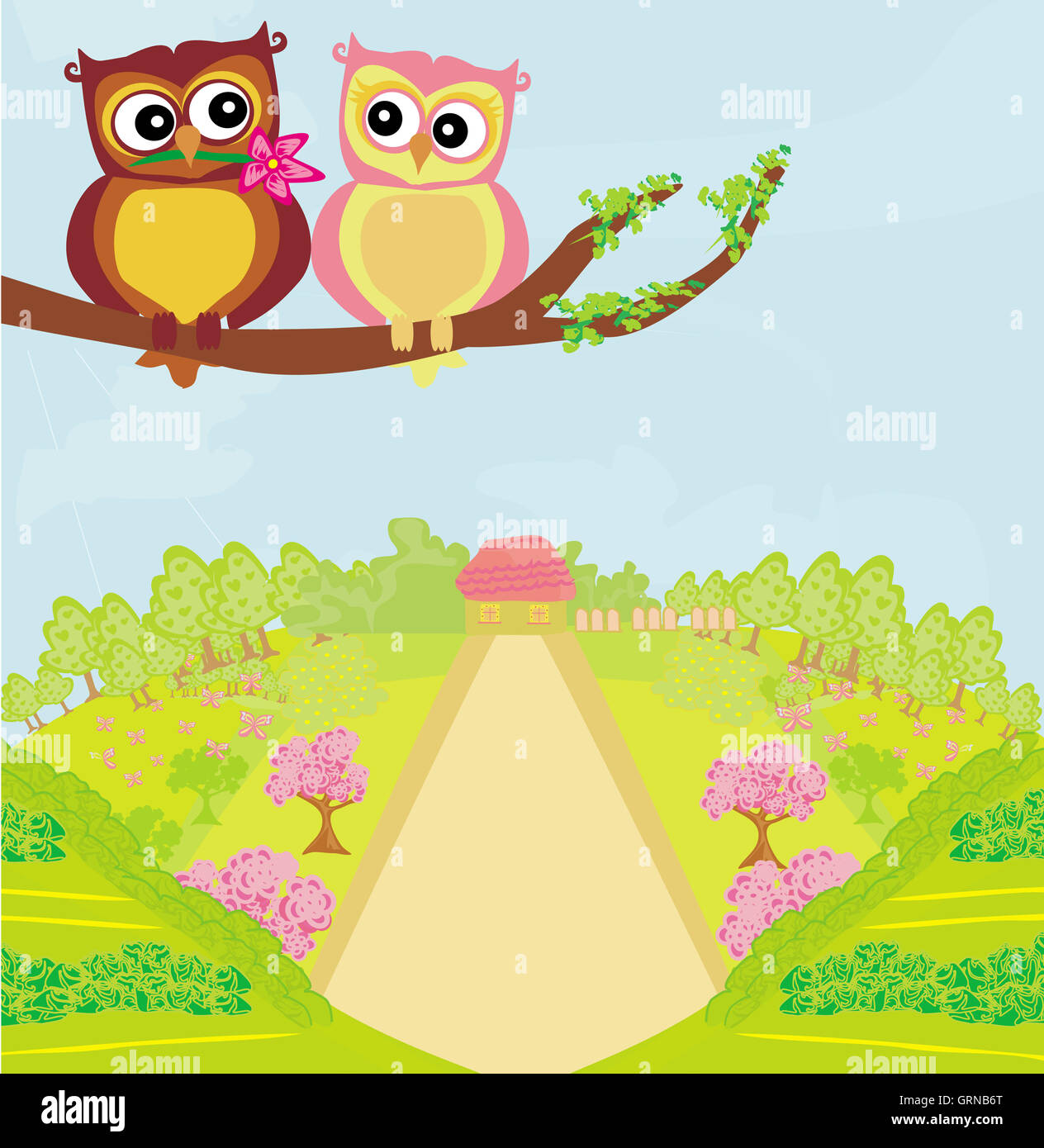 owls in love , sweet card design Stock Photo - Alamy