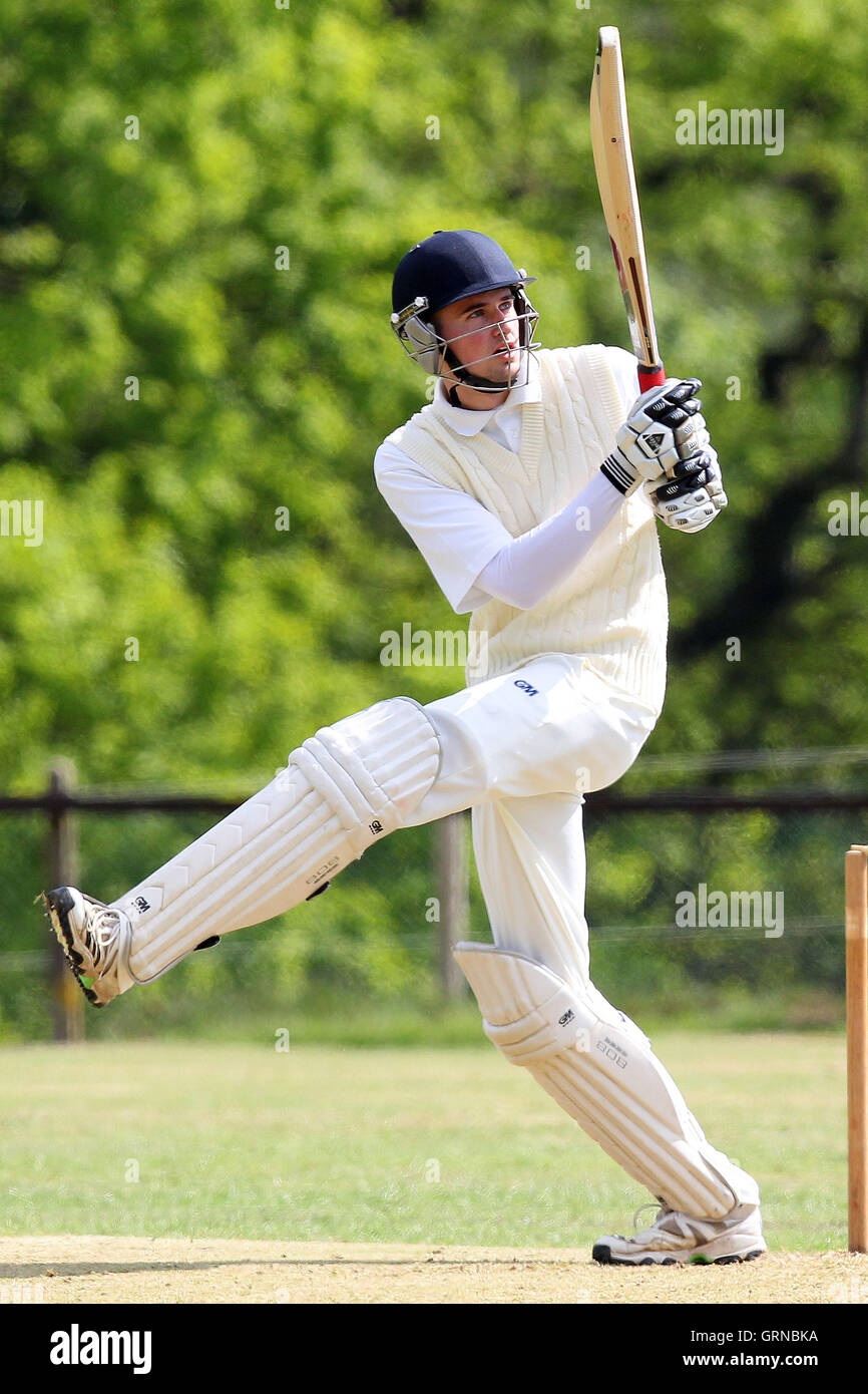 K Hurley in batting action for Havering - Havering-atte-Bower CC vs Writtle CC - Mid-Essex Cricket League - 03/05/14 Stock Photo