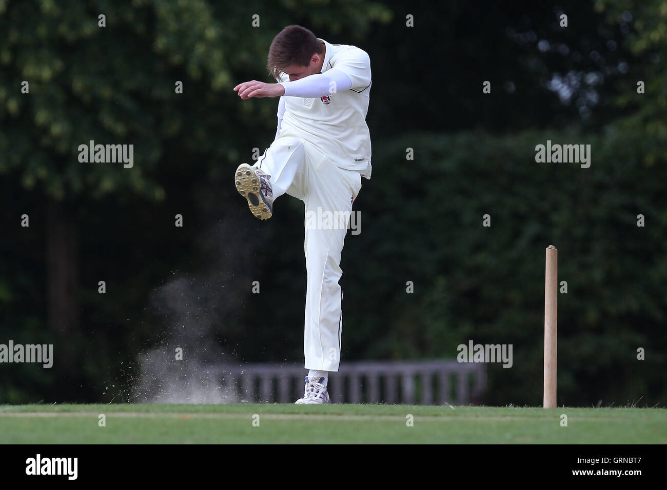 Frustration for Havering as the ball flies over the boundary for six runs - Herongate CC vs Havering-atte-Bower CC - Mid-Essex Cricket League - 21/06/14 Stock Photo