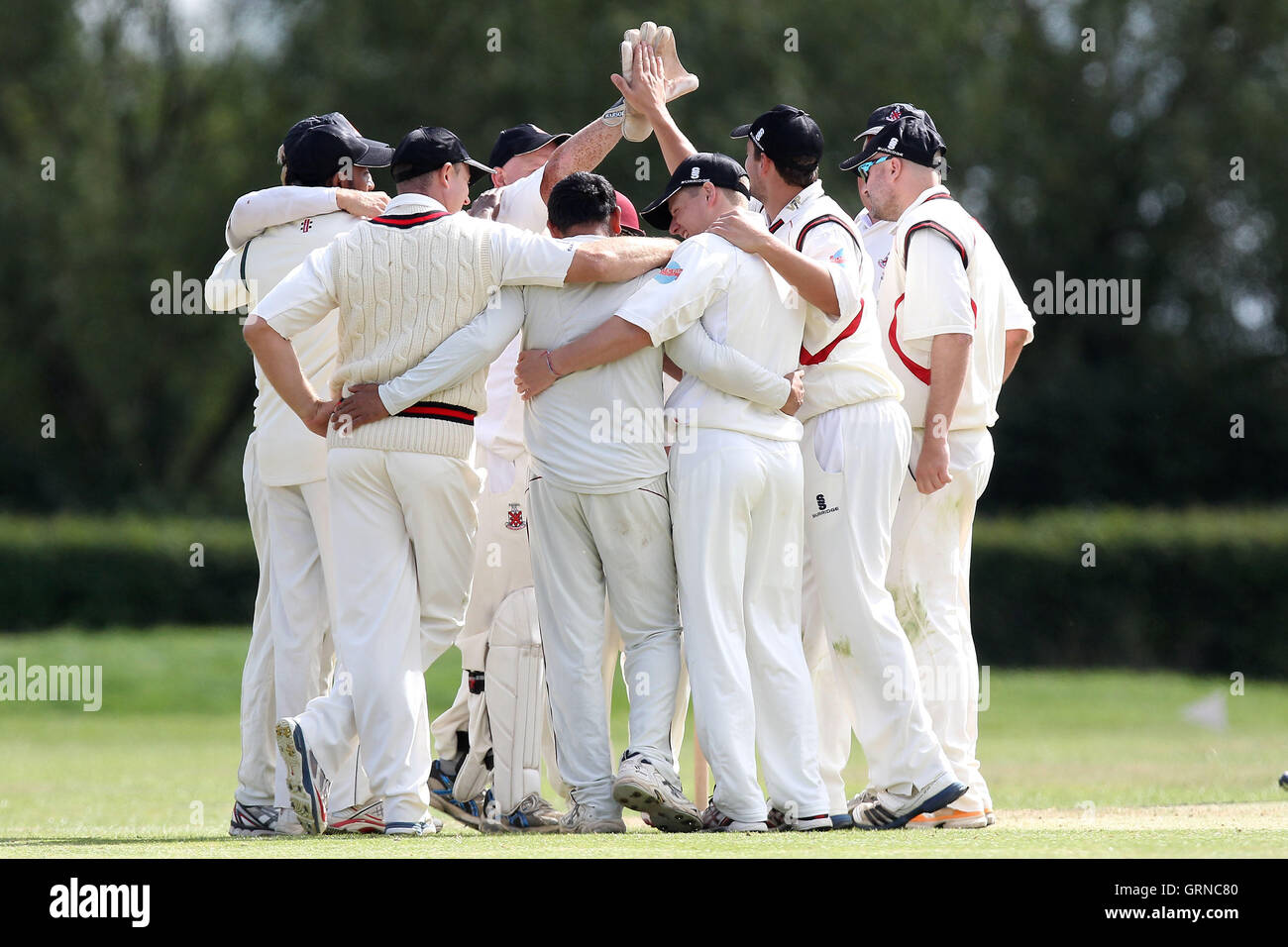 Hornchurch claim the seventh Horndon wicket - Horndon-on-the-Hill CC vs Hornchurch CC - Essex Cricket League - 23/08/14 Stock Photo