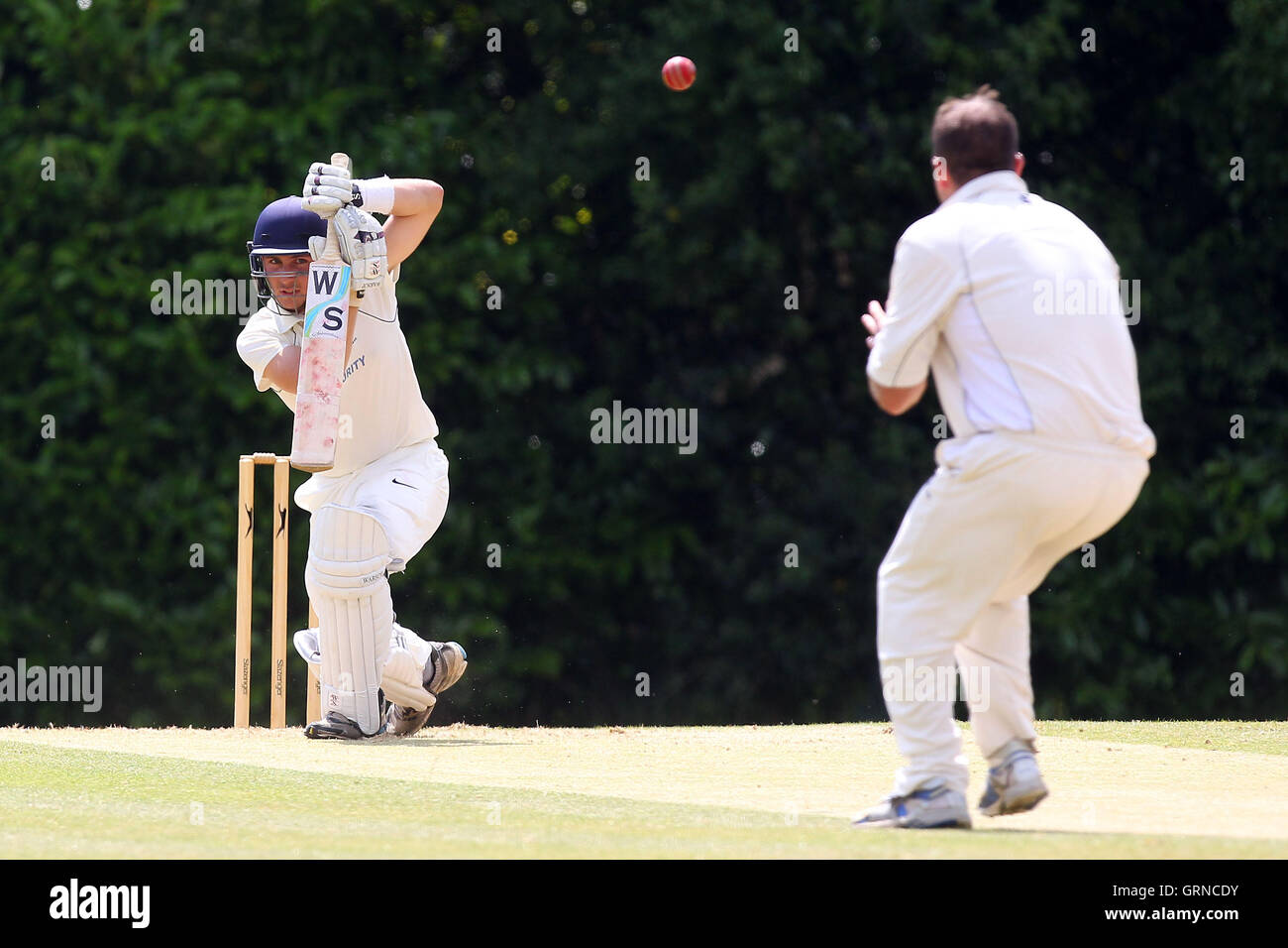 Tom Phillipe in batting action for Shenfield - Shenfield CC vs Upminster CC - Essex Cricket League - 21/06/14 Stock Photo