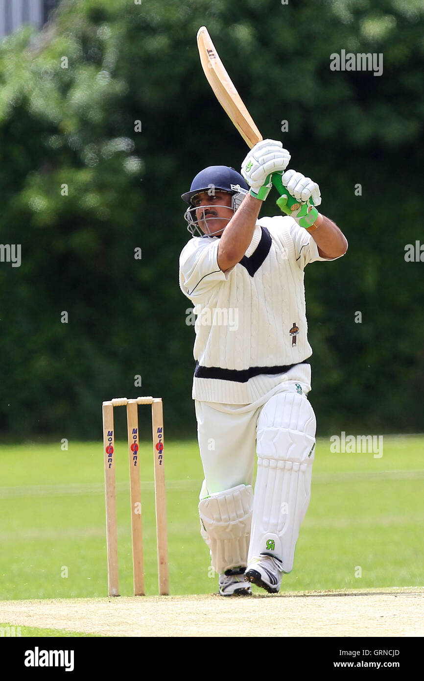 Arshad Ali in batting action for Upminster - Upminster CC vs Brentwood CC - Essex Cricket League - 07/06/14 Stock Photo