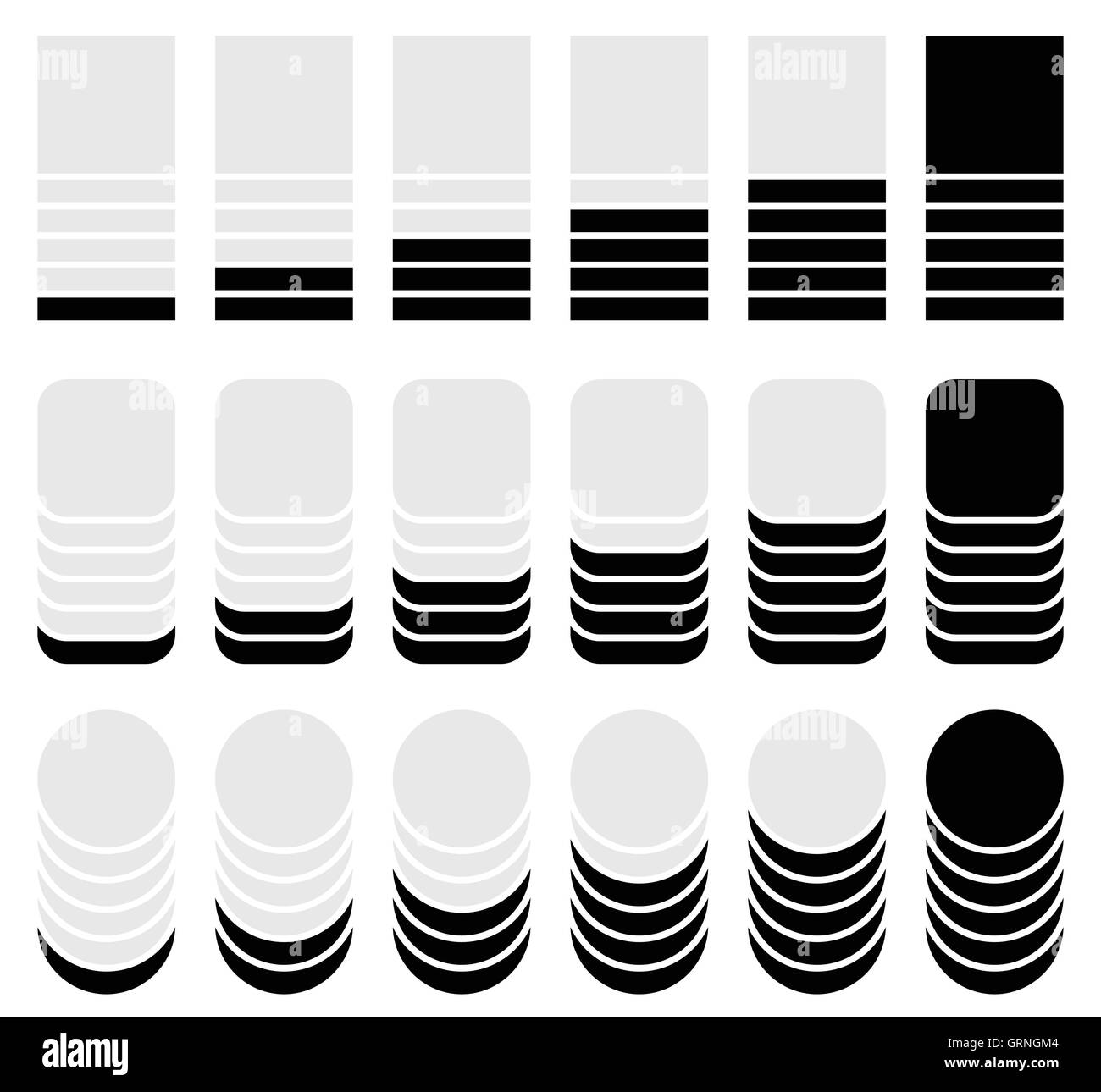 Vertical progress, level indicators. Symbols to show progression, steps