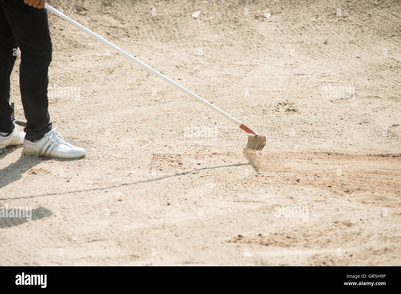 golfer racking sand at golf course, in thailand Stock Photo - Alamy