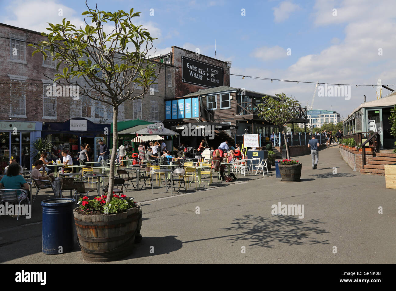 Gabriel's Wharf on London's South Bank. An area of small shops and restaurants, part of the Coin Street community redevelopment Stock Photo