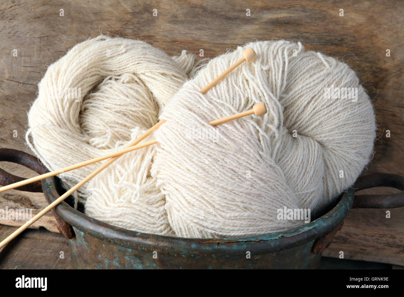Natural handmade sheep wool yarn Stock Photo