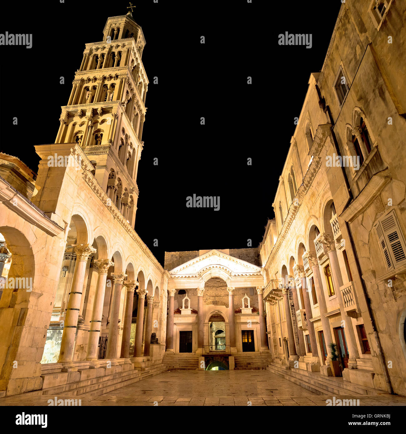 City of Split Peristil square night view, Dalmatia, Croatia Stock Photo