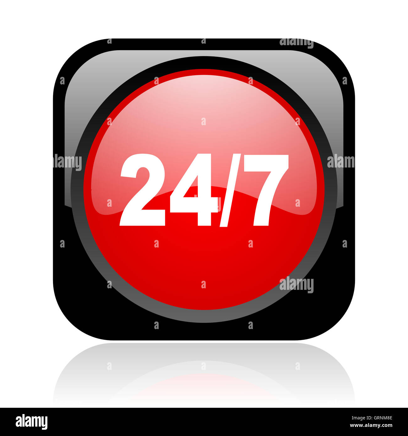 24/7 black and red square web glossy icon Stock Photo