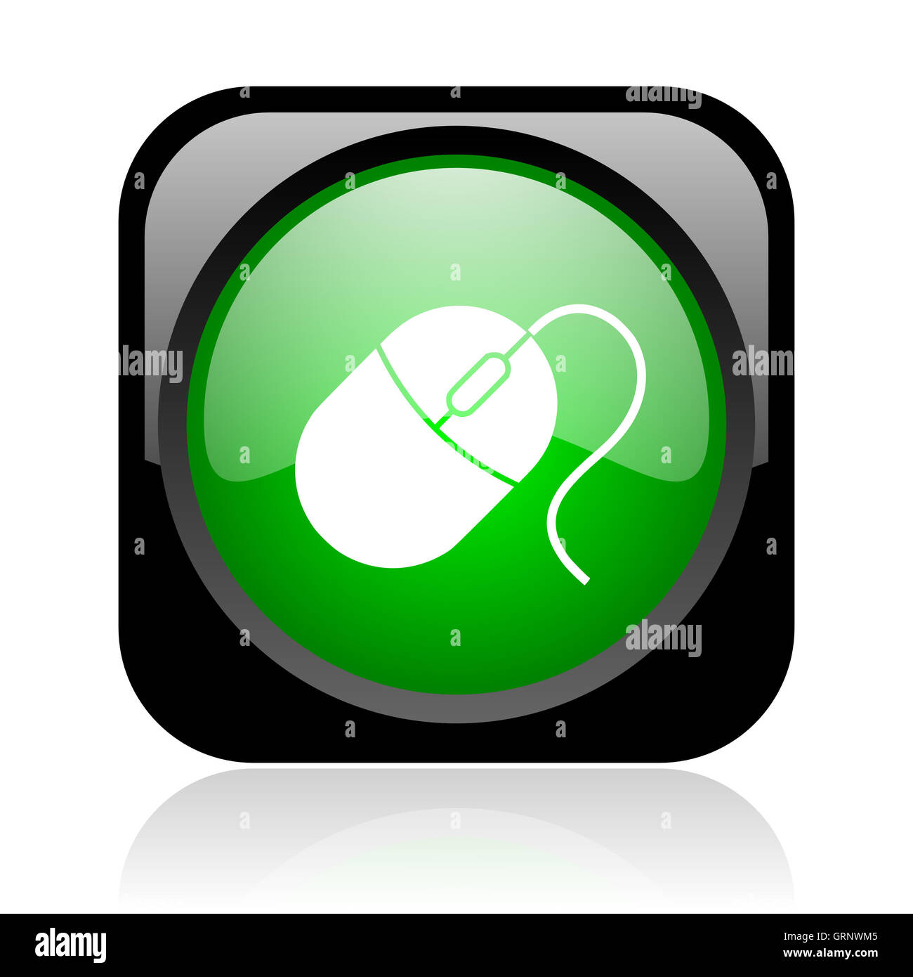 mouse black and green square web glossy icon Stock Photo