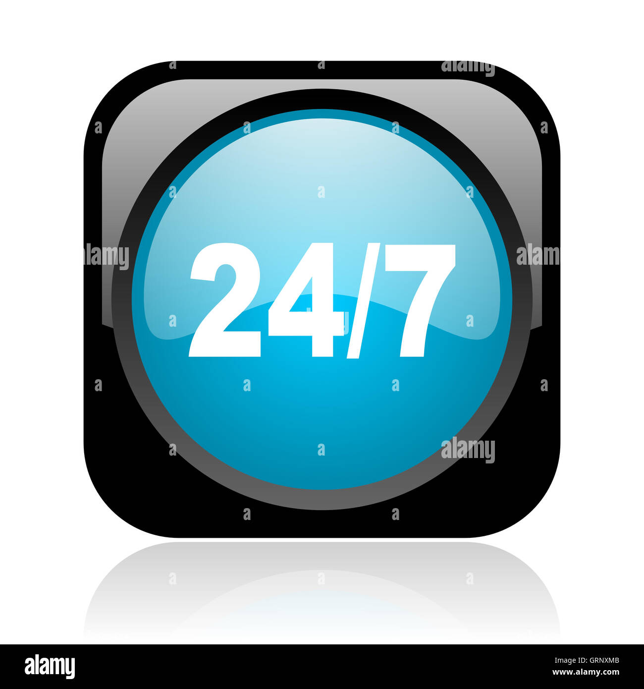 24/7 black and blue square web glossy icon Stock Photo