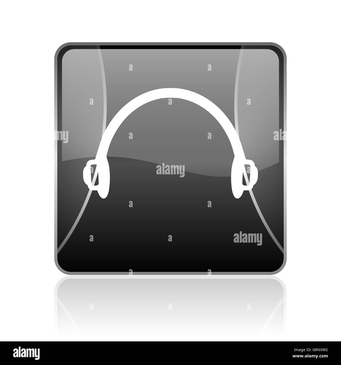headphones black square web glossy icon Stock Photo