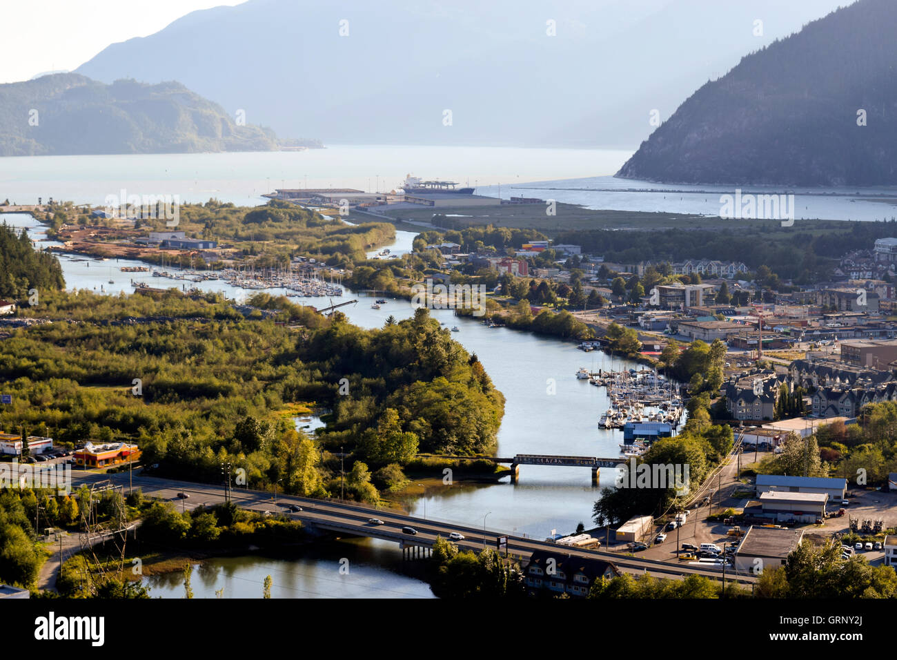 View of the Squamish River in Squamish, British Columbia, Canada. Stock Photo