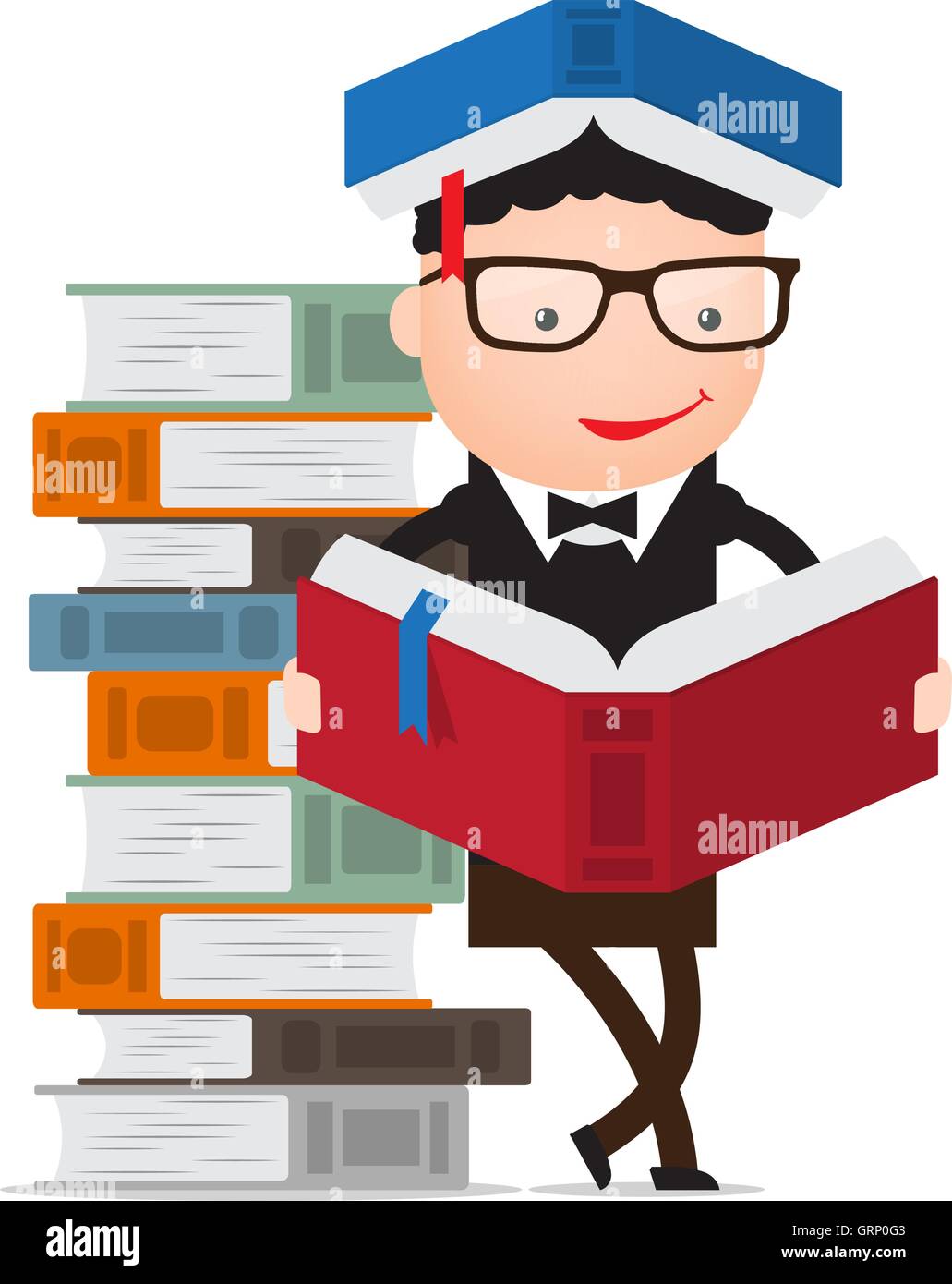 pupil leaning on a pile of books Stock Vector Image & Art - Alamy