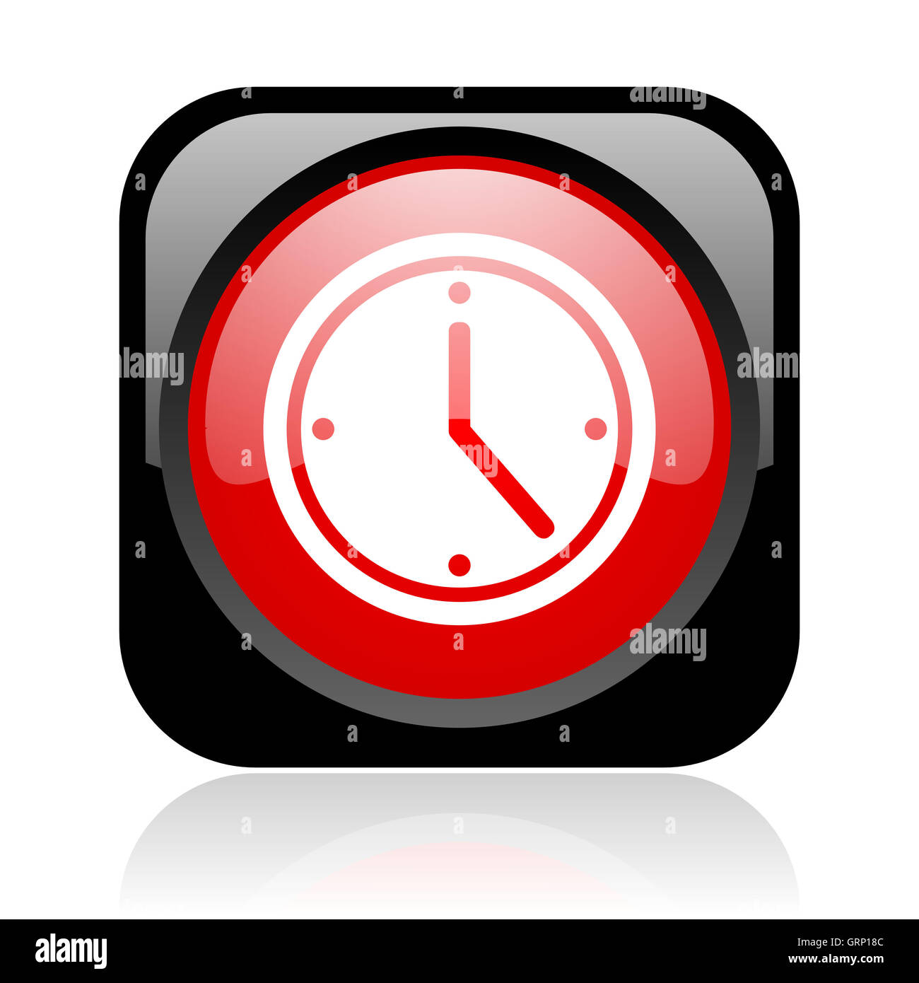 clock black and red square web glossy icon Stock Photo - Alamy