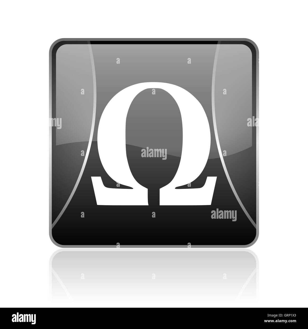 omega black square web glossy icon Stock Photo