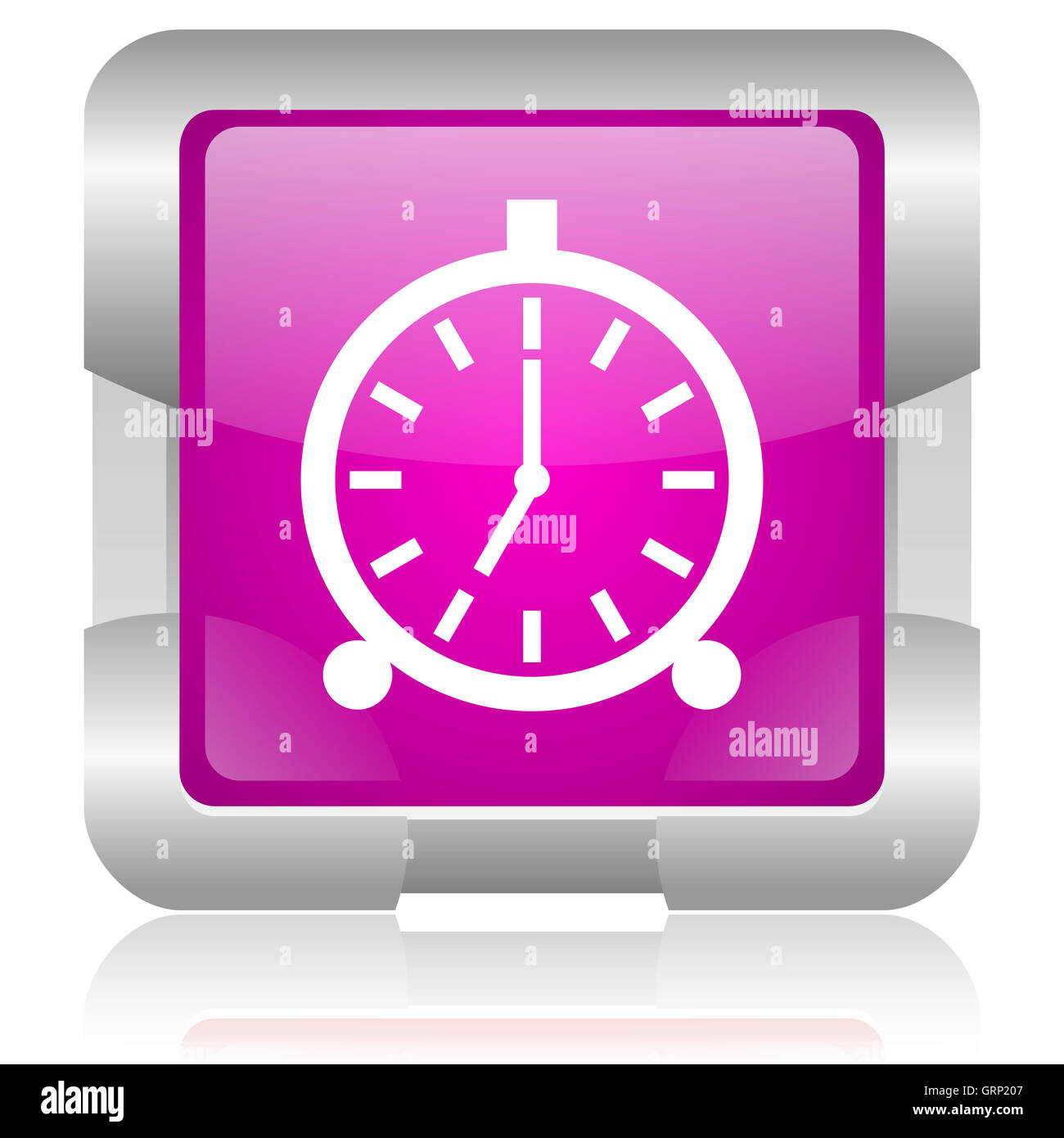 alarm clock pink square web glossy icon Stock Photo - Alamy