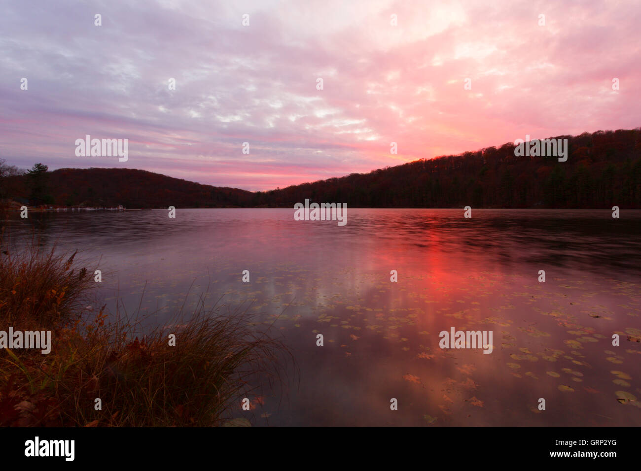 Fall landscape with the forest lake at sunset Stock Photo - Alamy