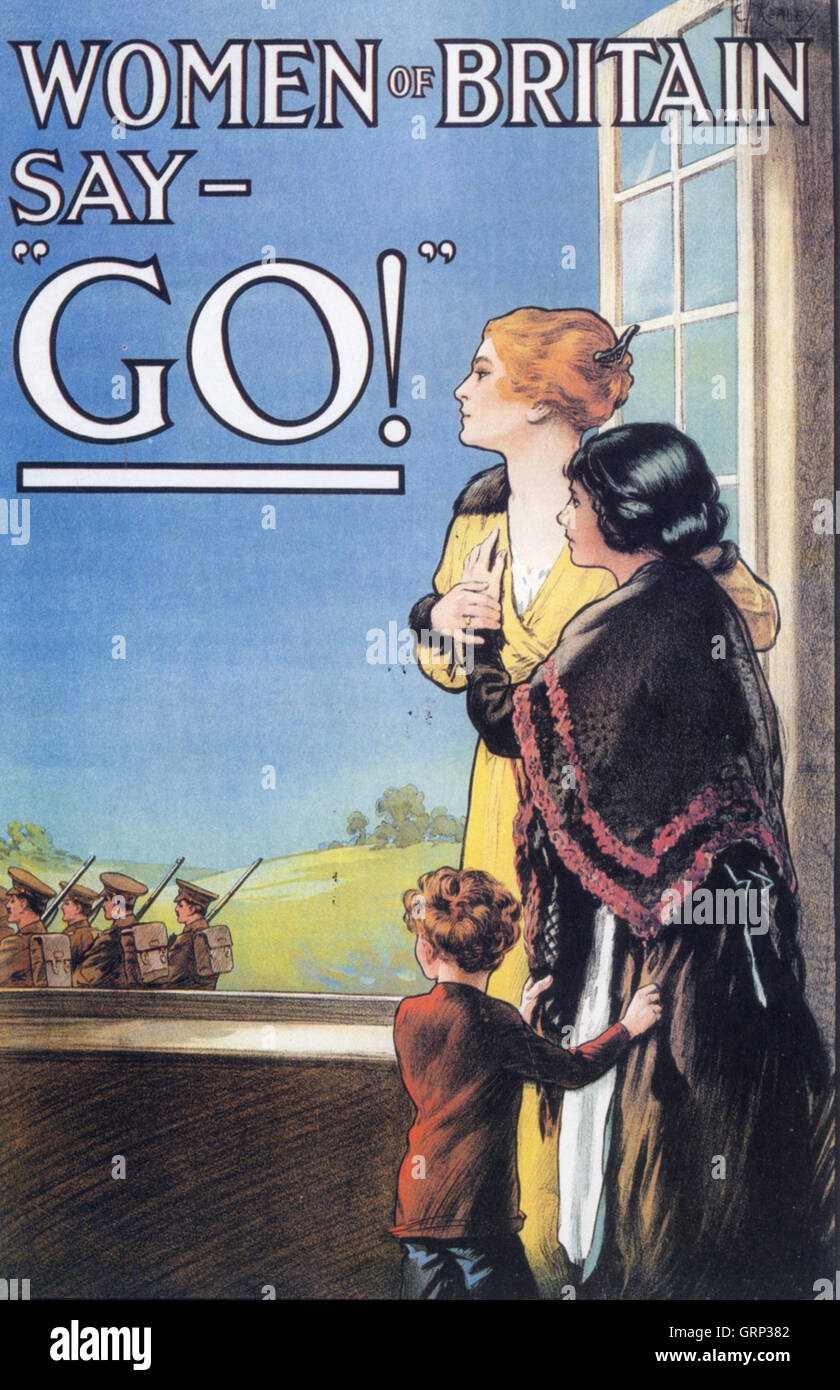 WOMEN OF BRITAIN SAY - GO !  One of the most famous posters of the First World War, issued in May 1915 by the Parliamentary Recruiting Committee and  jdesigned by E.J. Kealey about whom virtually nothing is known Stock Photo