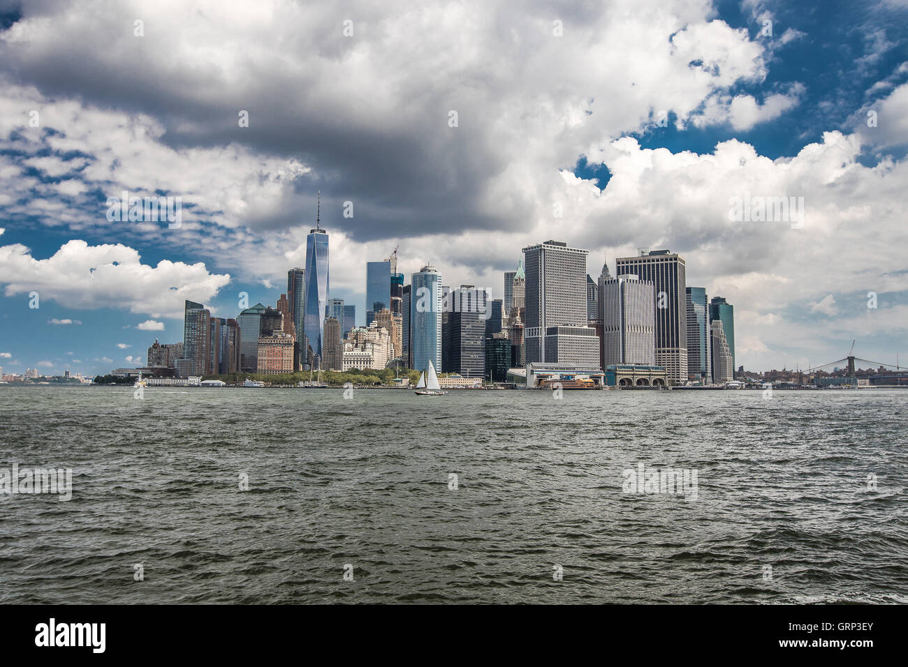 A view of downtown Manhattan from New York harbor Stock Photo