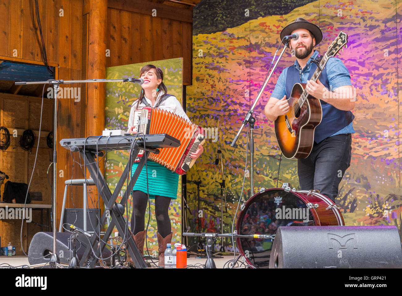 Newfoundland duo the Fortunate Ones perform at Canmore Folk Music Festival, Canmore, Alberta, Canada Stock Photo