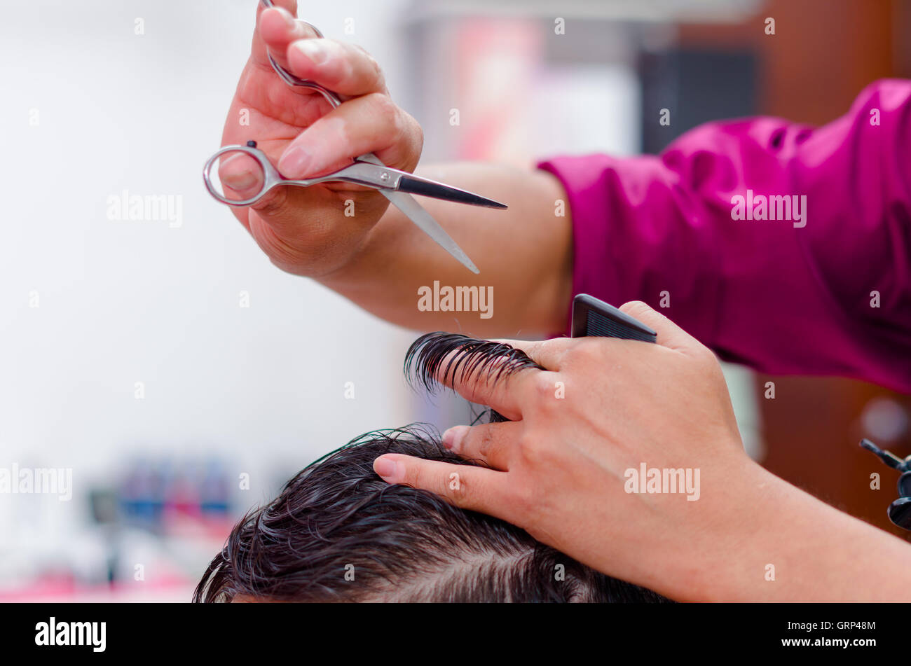 Man Hair Cutting Stylist Needs A Comb And Scissors For This Job