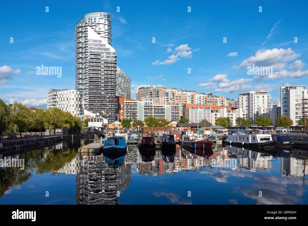 Poplar Dock Marina with modern luxury housing in London England United Kingdom UK Stock Photo